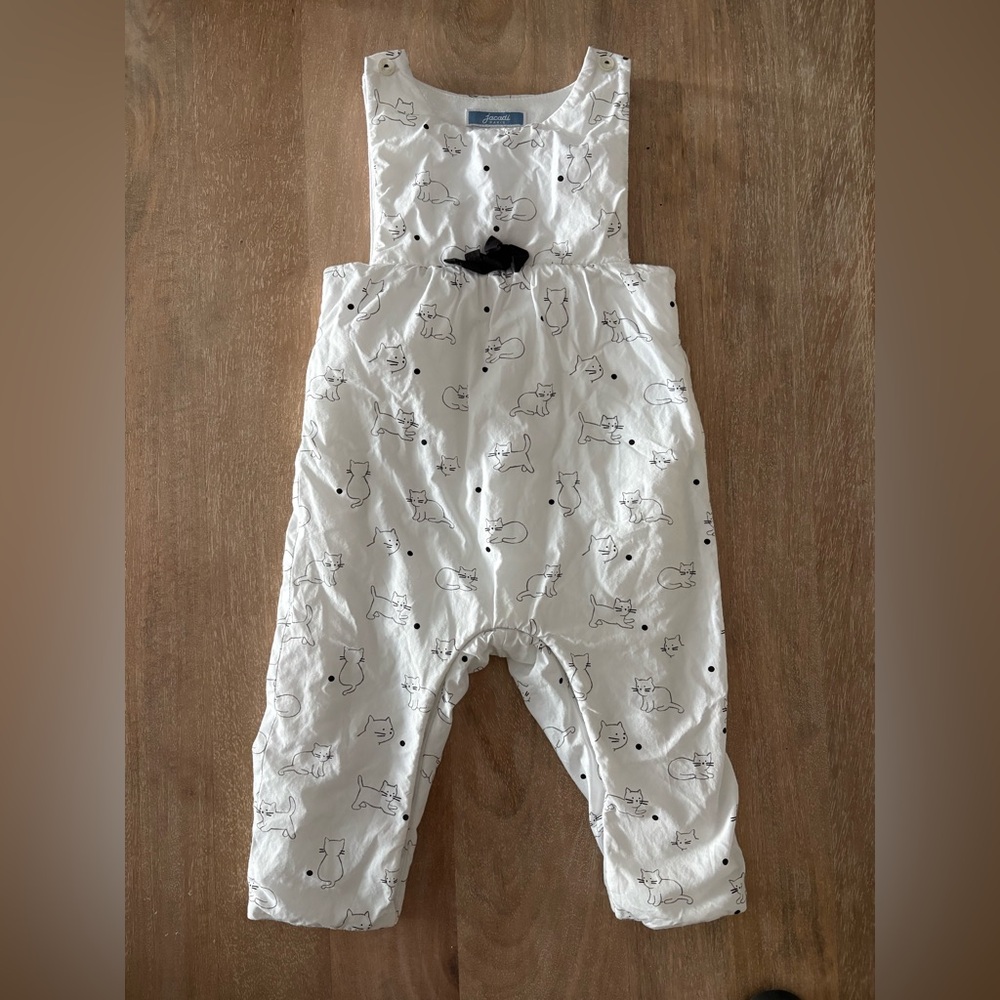 Jacadi White Romper with Black Cat Outline Print